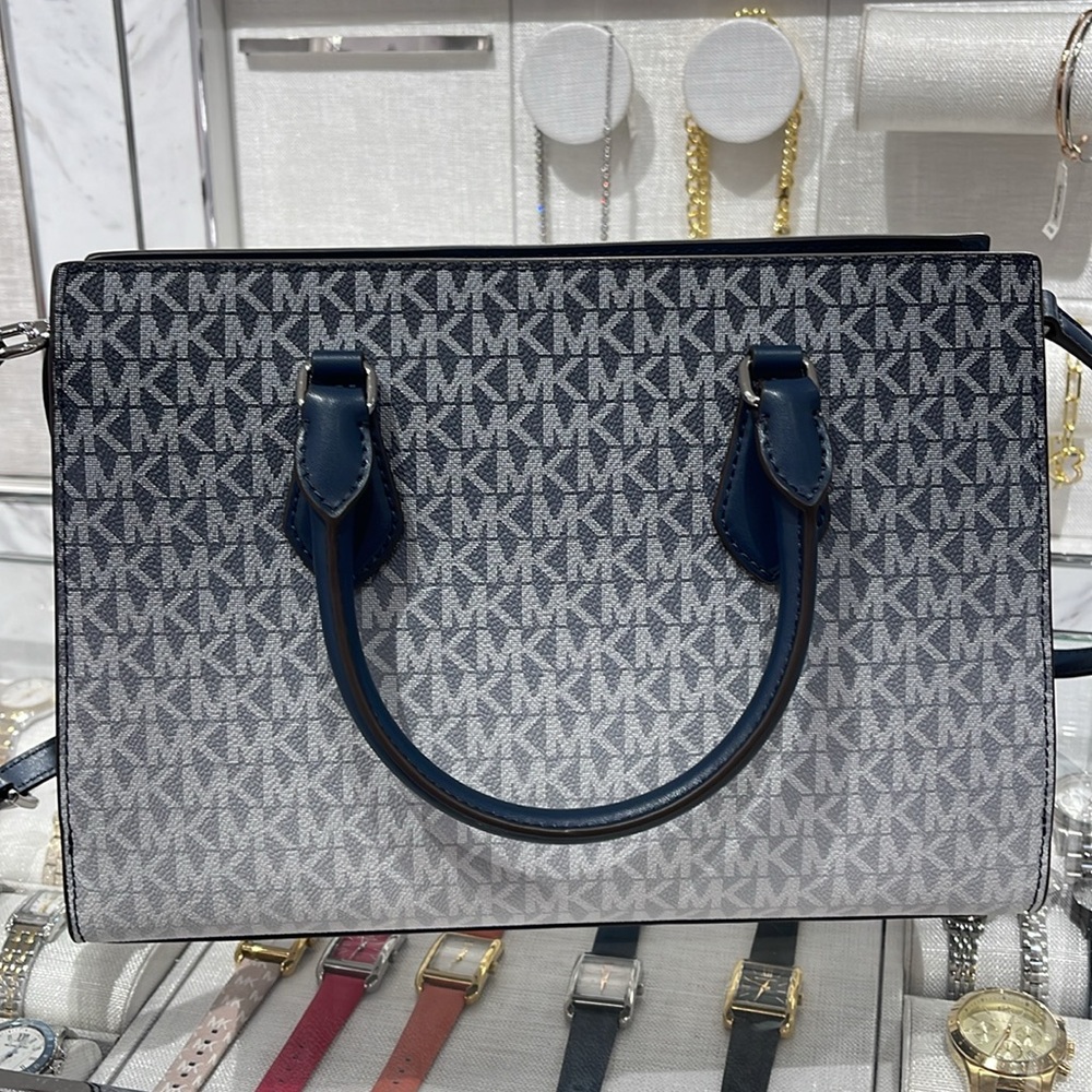 MICHAEL KORS Sheila Medium Ombré Signature Logo CZ Satchel Crossbody 
Navy 
NWT - Picture 7 of 16